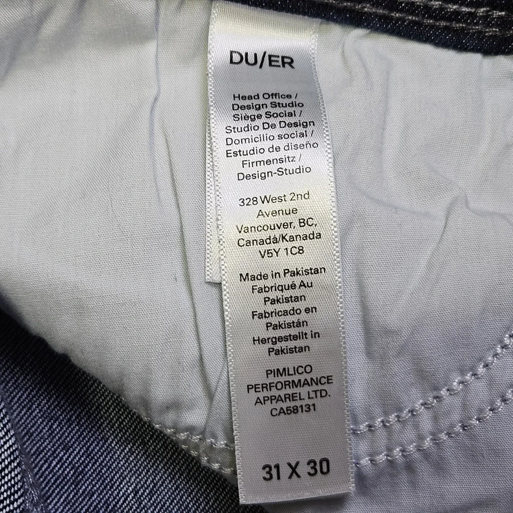 DU/ER L2X Slim Fit Jean Mens 31x30 Stretch Performance Dark Blue Denim Pant DUER